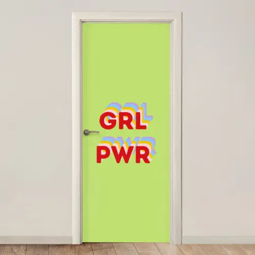 Grl pwr - Groen - Rood - 3D deurposter klein -3d_beige