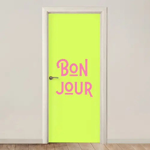 Groen - Roze bonjour - art-deco deurposter klein -3d_beige