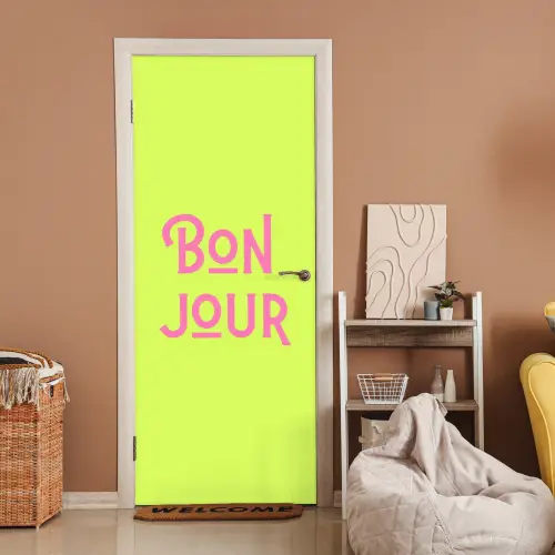 Groen - Roze bonjour - art-deco deurposter klein -sfeer1
