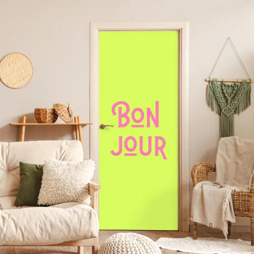 Groen - Roze bonjour - art-deco deurposter klein -sfeer2