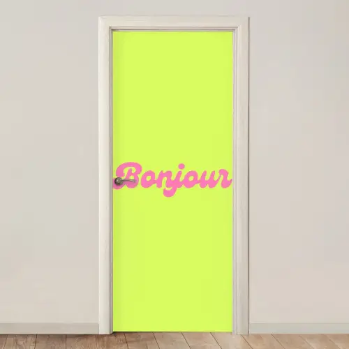 Groen - Roze bonjour - Retro deurposter klein -3d_beige