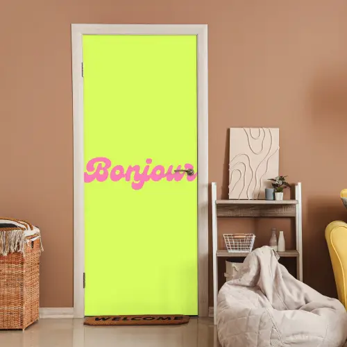 Groen - Roze bonjour - Retro deurposter klein -sfeer1