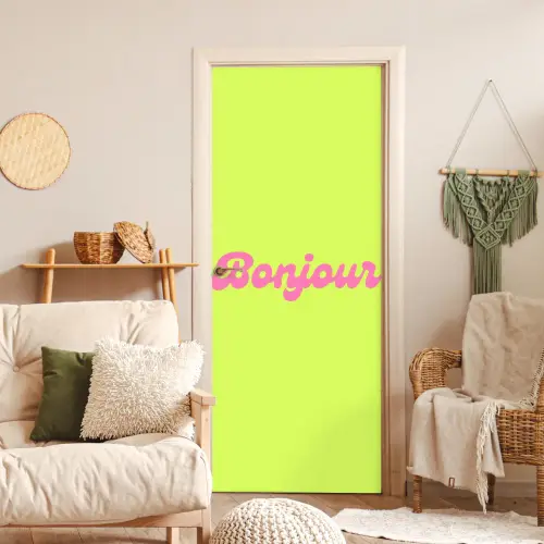 Groen - Roze bonjour - Retro deurposter klein -sfeer2