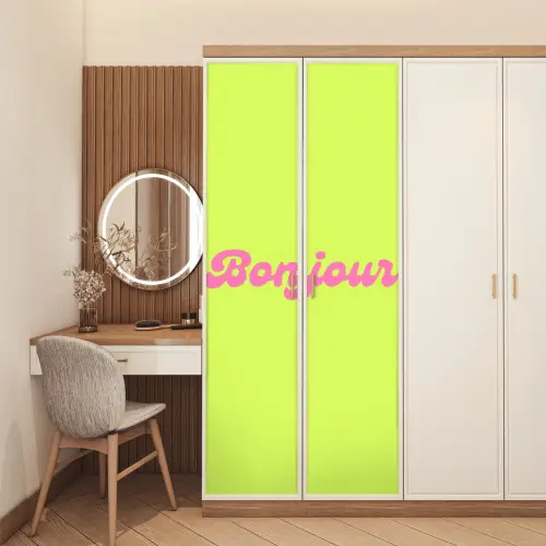 Groen - Roze bonjour - Retro deurposter klein -sfeer3