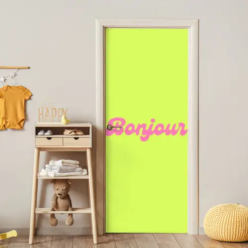 Groen - Roze bonjour - Retro deurposter klein -sfeer4