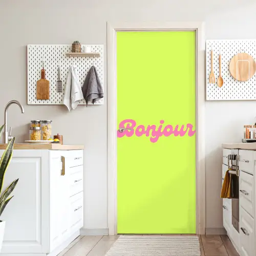 Groen - Roze bonjour - Retro deurposter klein -sfeer5