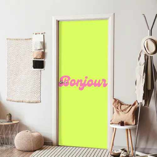 Groen - Roze bonjour - Retro deurposter klein -sfeer6