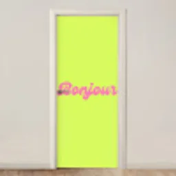 Groen - Roze bonjour - Retro deurposter klein -3d_beige