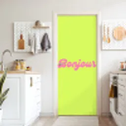 Groen - Roze bonjour - Retro deurposter klein -sfeer5