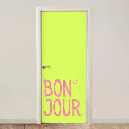 Groen - Smiley - Bonjour - Roze deurposter klein -3d_beige