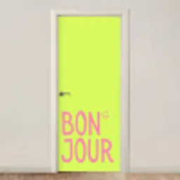 Groen - Smiley - Bonjour - Roze deurposter klein -3d_beige
