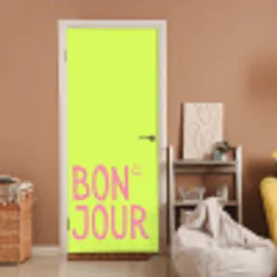 Groen - Smiley - Bonjour - Roze deurposter klein -sfeer1
