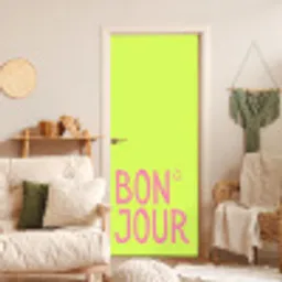 Groen - Smiley - Bonjour - Roze deurposter klein -sfeer2