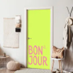 Groen - Smiley - Bonjour - Roze deurposter klein -sfeer6