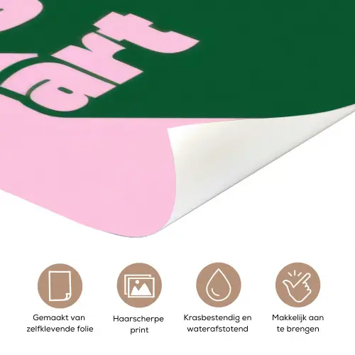 Groen - Teskt - This is art - Roze deurposter klein -closeup_NL