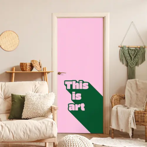 Groen - Teskt - This is art - Roze deurposter klein -sfeer2