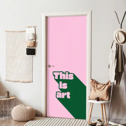 Groen - Teskt - This is art - Roze deurposter klein -sfeer6