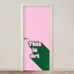 Groen - Teskt - This is art - Roze deurposter klein -3d_beige
