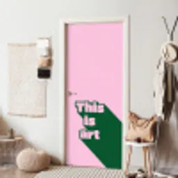 Groen - Teskt - This is art - Roze deurposter klein -sfeer6