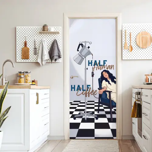 Half human, Half Coffee - Infuus - Koffie deurposter klein -sfeer5