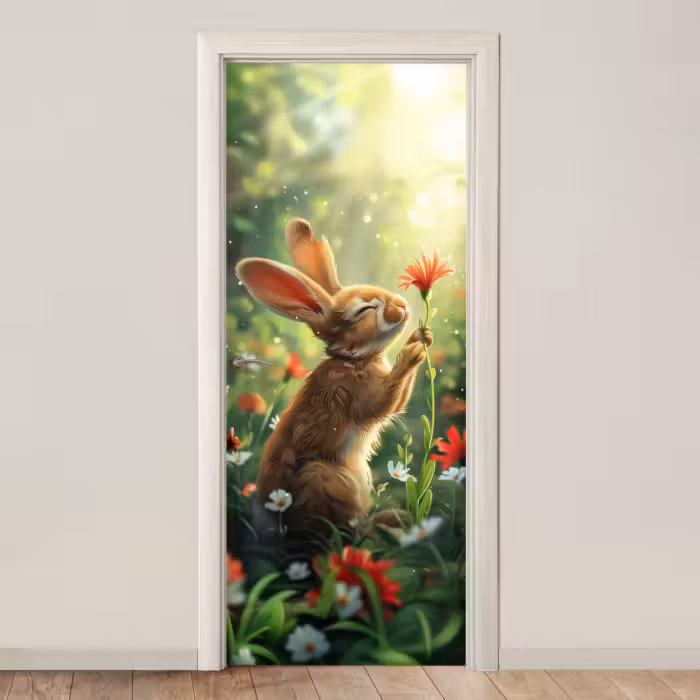 Deursticker - Konijn - Dieren - Bloemen - Natuur