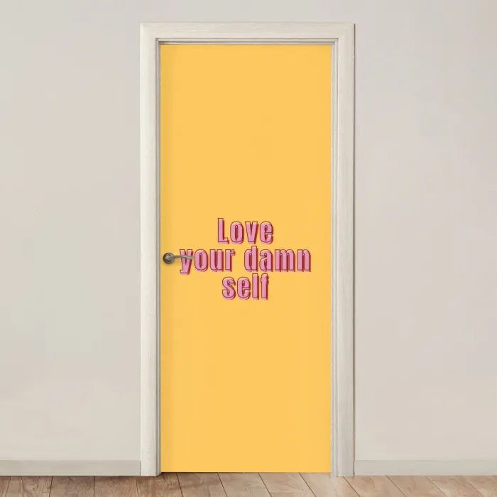 Love yourself - Roze - Geel deurposter klein -3d_beige