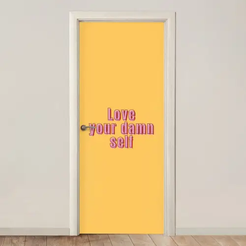 Love yourself - Roze - Geel deurposter klein -3d_beige