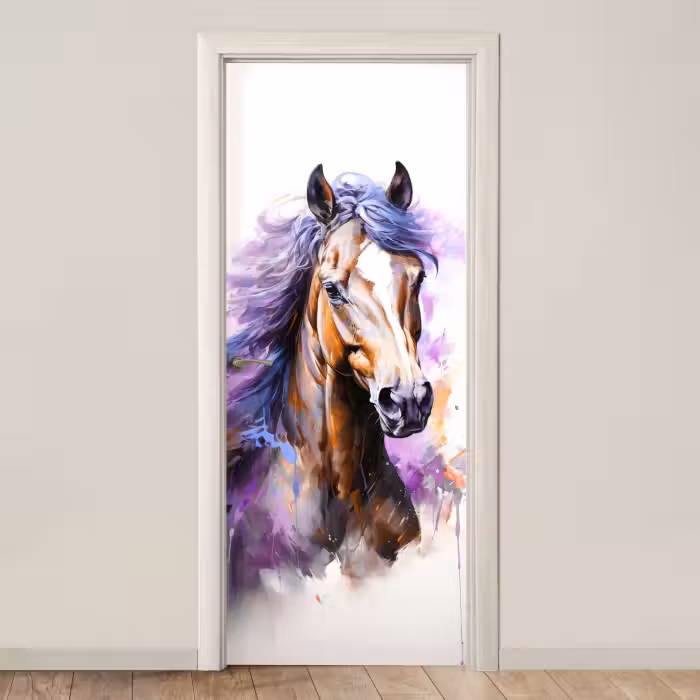 Deursticker - Paard - Dieren - Meiden - Paars - Bruin