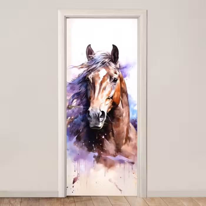 Deursticker - Paard - Dieren - Meisjes - Paars - Bruin