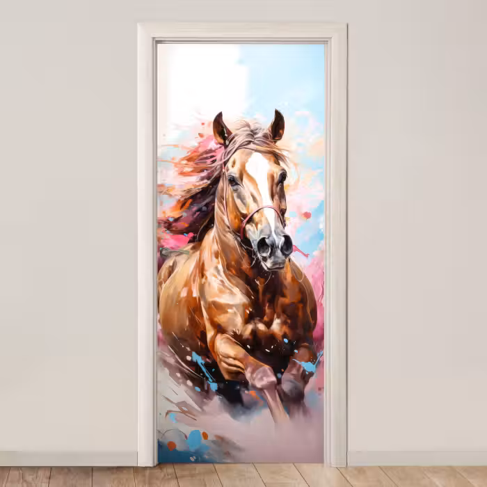 Deursticker - Paard - Meisjes - Blauw - Roze