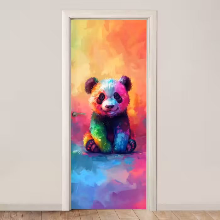 Deursticker - Panda - Dieren - Kleurrijk - Neon