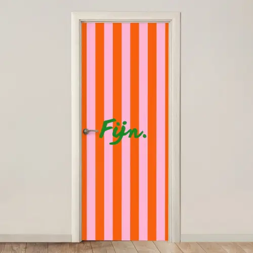 Patroon - Oranje - Fijn - Strepen deurposter klein -3d_beige