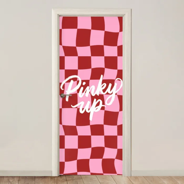 Pinky up - Geblokt - Bordeauxrood deurposter klein -3d_beige