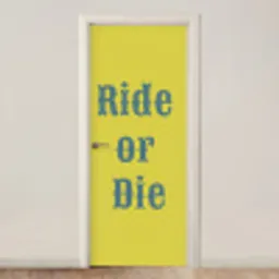 Ride or die - Geel - Blauw deurposter klein -3d_beige