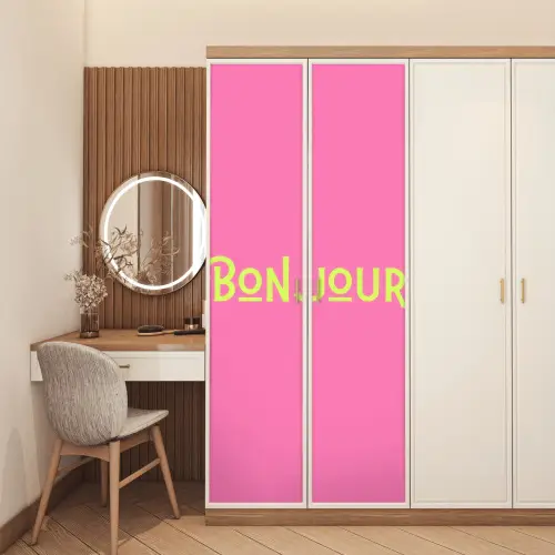 Roze - Groene Bonjour - art-deco deurposter klein -sfeer3