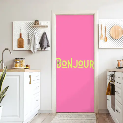 Roze - Groene Bonjour - art-deco deurposter klein -sfeer5