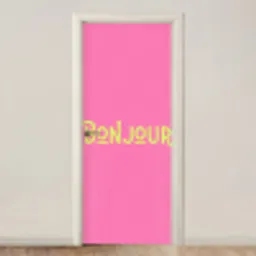 Roze - Groene Bonjour - art-deco deurposter klein -3d_beige