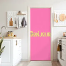 Roze - Groene Bonjour - art-deco deurposter klein -sfeer5