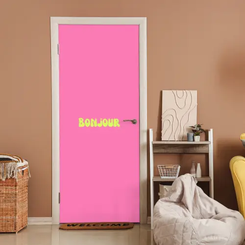 Roze - Groene bonjour - Organisch deurposter klein -sfeer1
