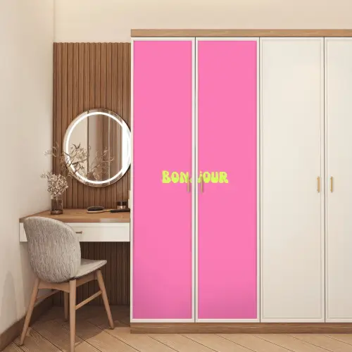 Roze - Groene bonjour - Organisch deurposter klein -sfeer3