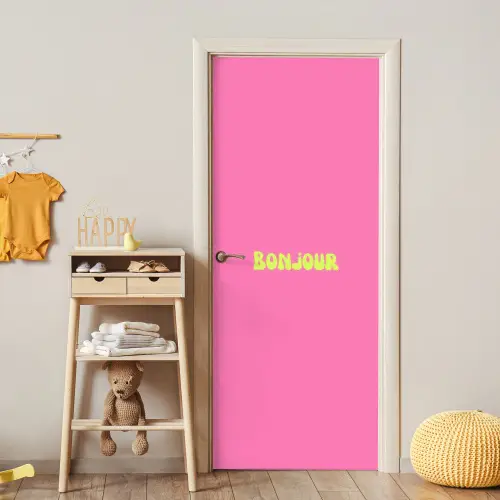 Roze - Groene bonjour - Organisch deurposter klein -sfeer4