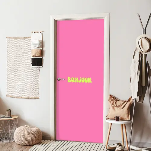 Roze - Groene bonjour - Organisch deurposter klein -sfeer6