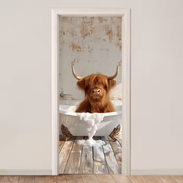 Deursticker - Schotse hooglander - Badkuip - Vintage - Koe