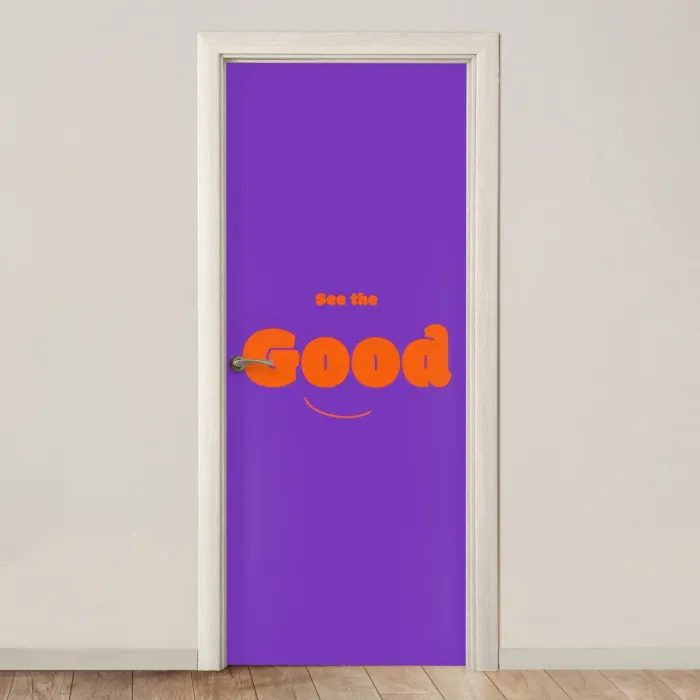 See the good - Oranje - Paars - Smiley deurposter klein -3d_beige