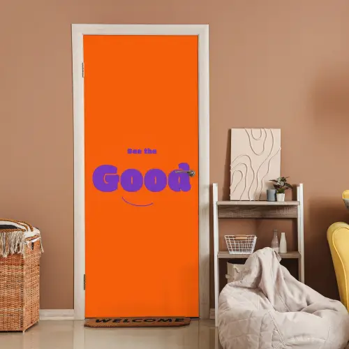 See the good - Paars - Oranje - Smiley deurposter klein -sfeer1