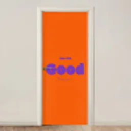 See the good - Paars - Oranje - Smiley deurposter klein -3d_beige
