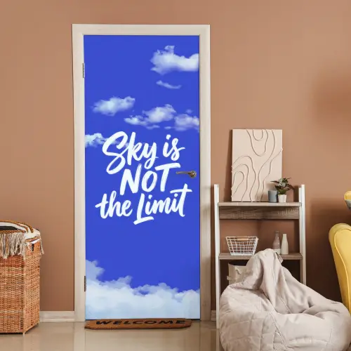 Sky is not the limit - Blauwe lucht - Wolken deurposter klein -sfeer1