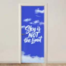 Sky is not the limit - Blauwe lucht - Wolken deurposter klein -3d_beige