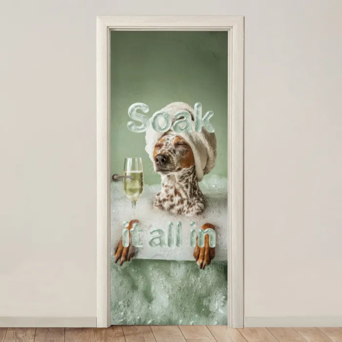 Soak it all in - Hond - Bad deurposter klein -3d_beige