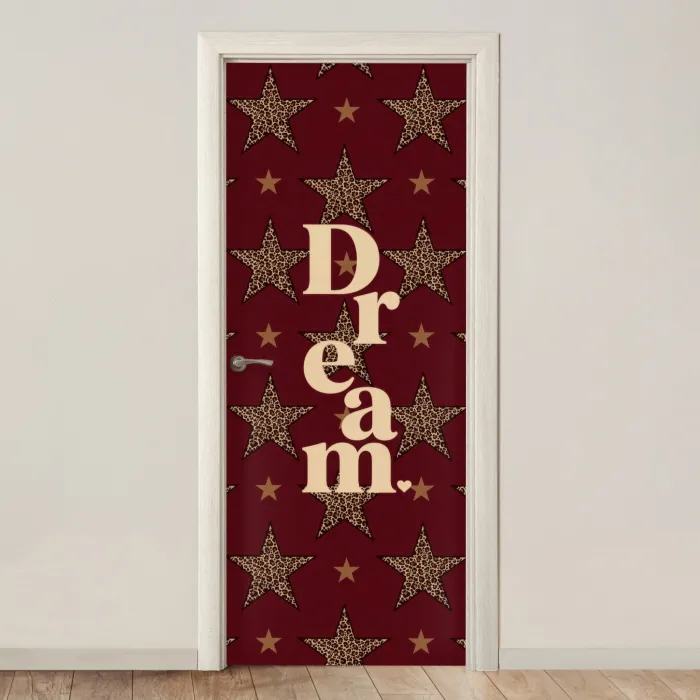 Sterren - Luipaardprint - Dream - Bordeaux deurposter klein -3d_beige